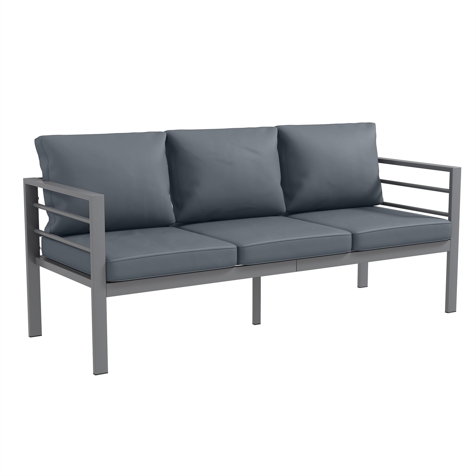 Aluminium Three-Seater Garden Bench, with Cushions - Grey