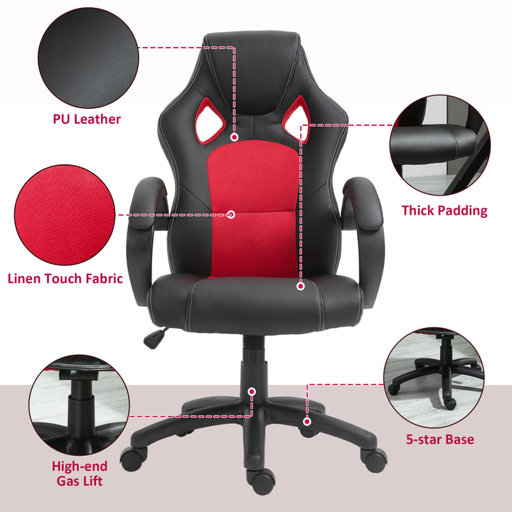 Vinsetto Ergonomic High Back Swivel Desk Chair, Faux Leather, Adjustable, Home Office Comfort, Black & Red