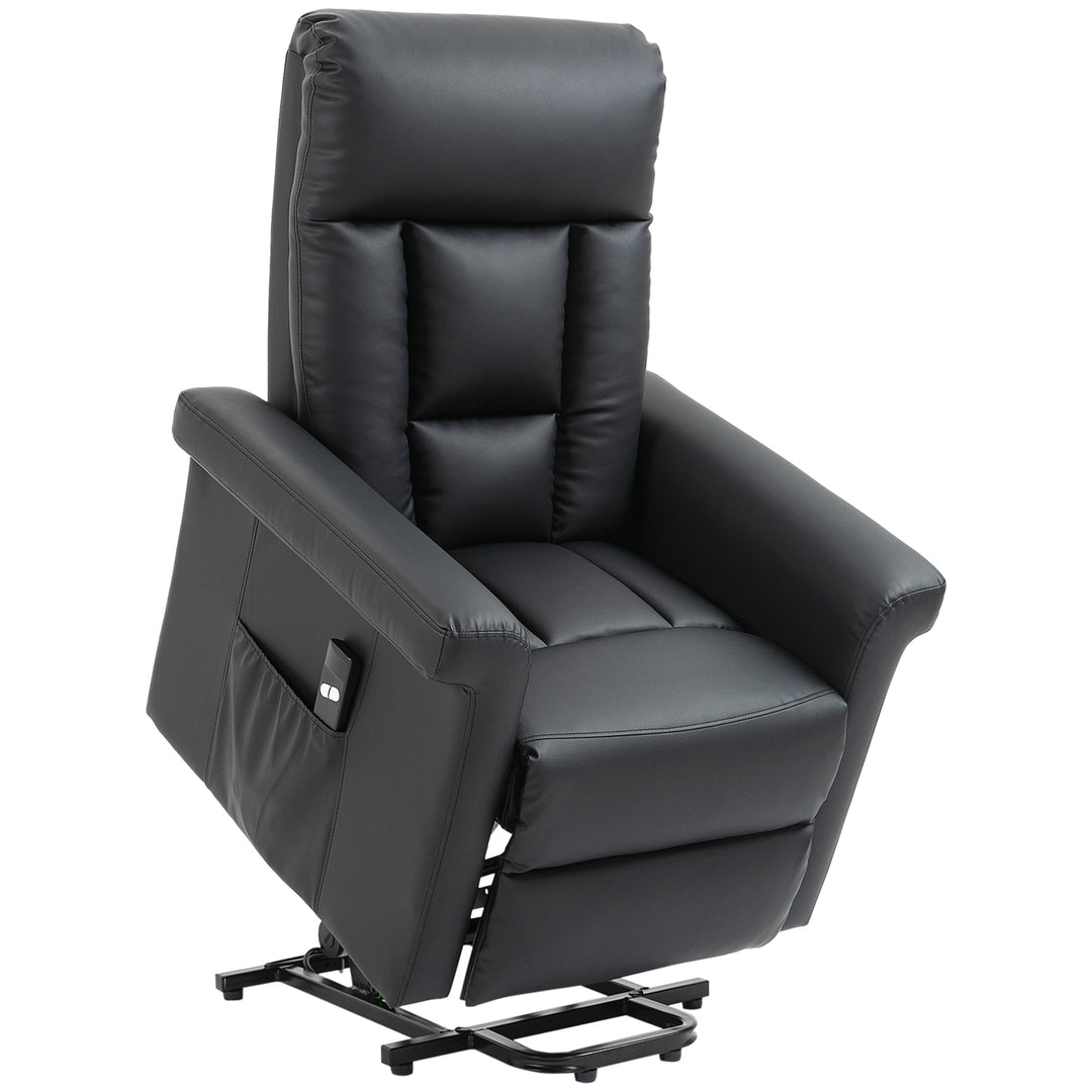 Power Lift Chair Armchair for the Elderly, PU Leather Recliner Chair with Extended Footrest, Remote Control and Side Pocket, Black