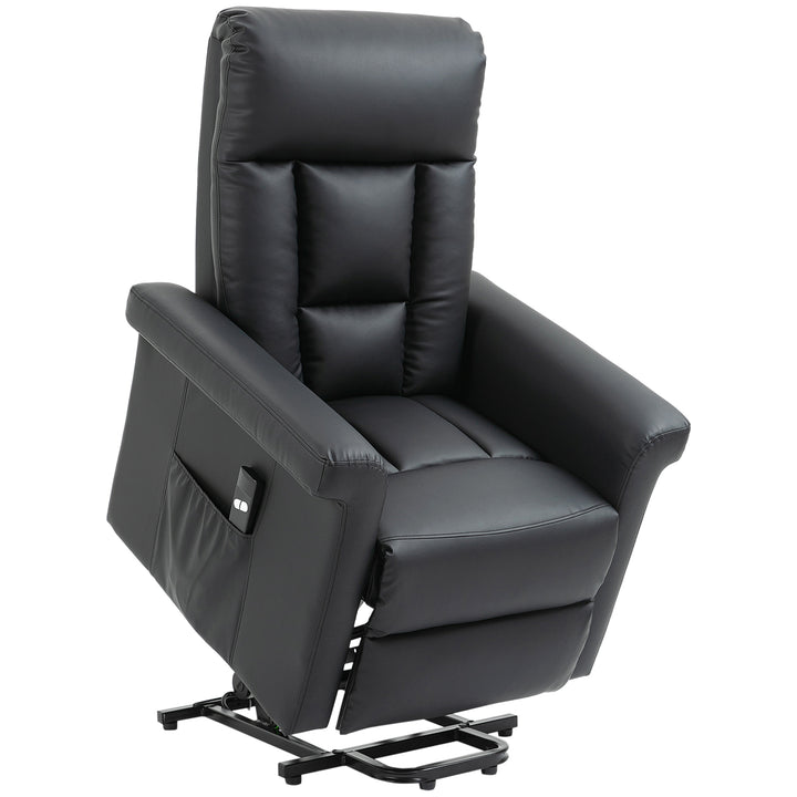 Power Lift Chair Armchair for the Elderly, PU Leather Recliner Chair with Extended Footrest, Remote Control and Side Pocket, Black