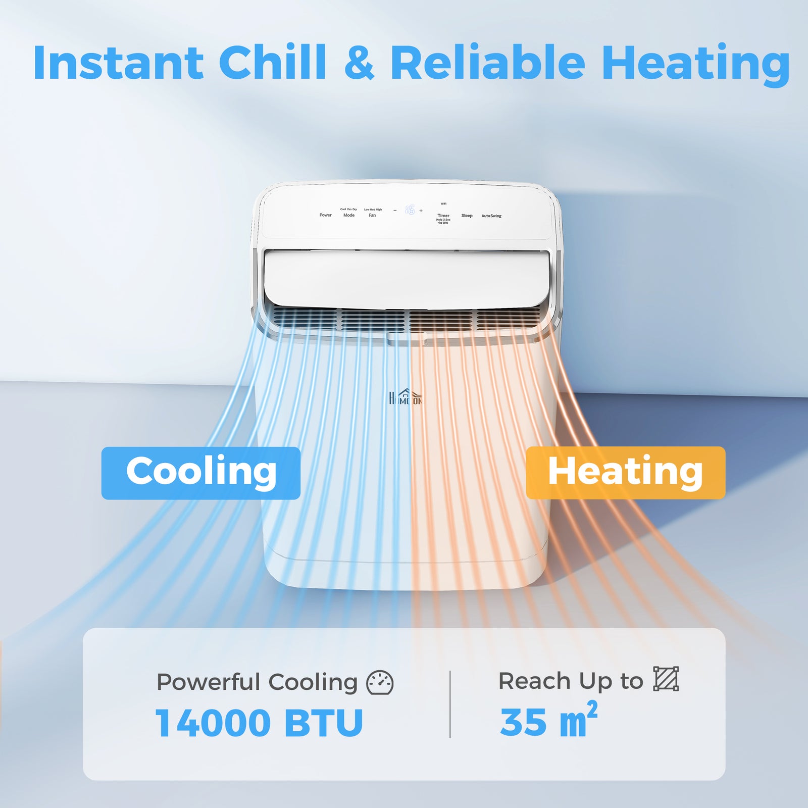 14000 BTU Mobile Air Conditioner, Smart Home WiFi Compatible, with Heater, Cooler, Dehumidifier, Fan, 24H Timer