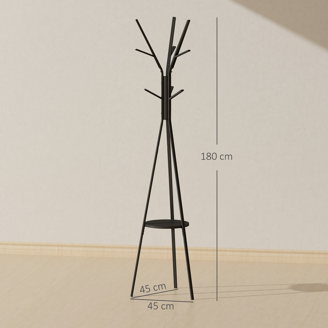 MCL Freestanding Metal Coat Rack Stand 9 Hooks Clothes Tree with 1 Shelf Hat Display Hall Tree Hanger Bag Umbrella Hanging Organiser Black