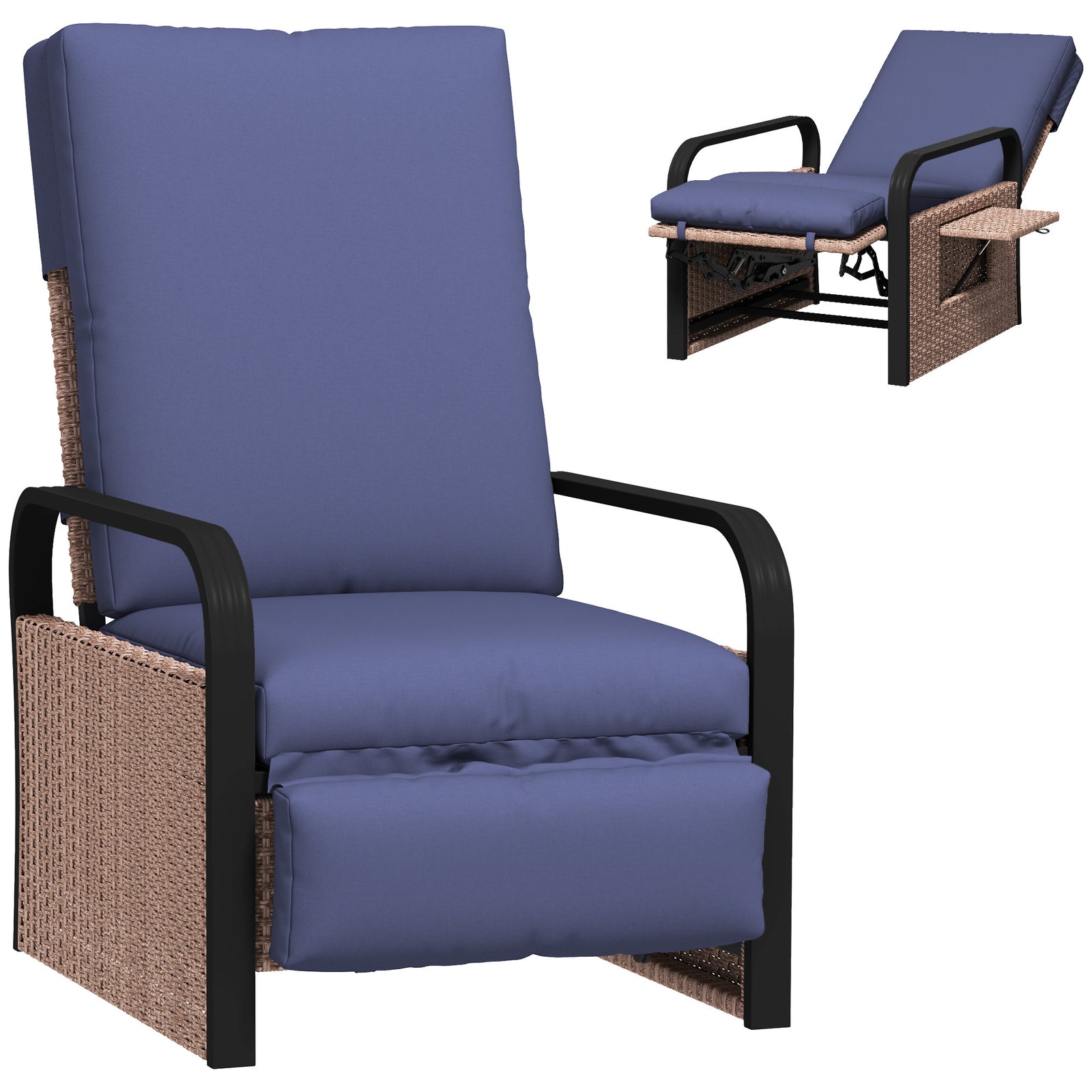 140° Reclining Rattan Armchair - Brown/Blue