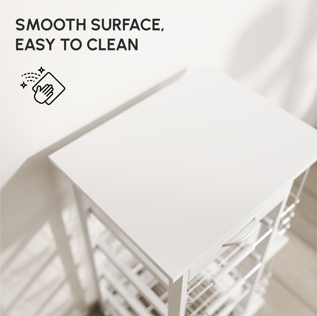 MCL Rolling Kitchen Cart, Utility Storage Cart with 4 Basket Drawers & Side Racks, Wheels for Dining Room, White