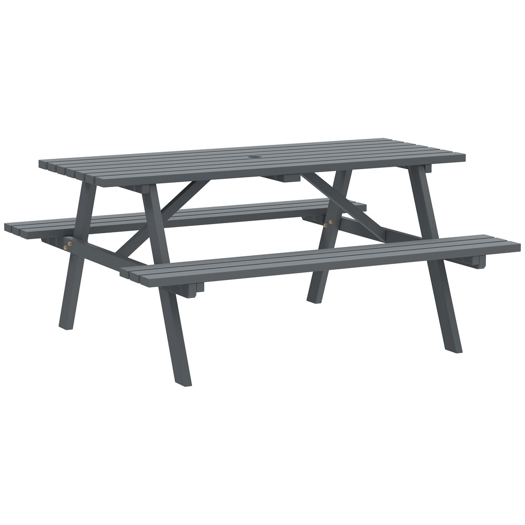 6 Seater Wooden Picnic Table Bench for Outdoor Garden or Patio with Parasol Cutout 150 cm Grey