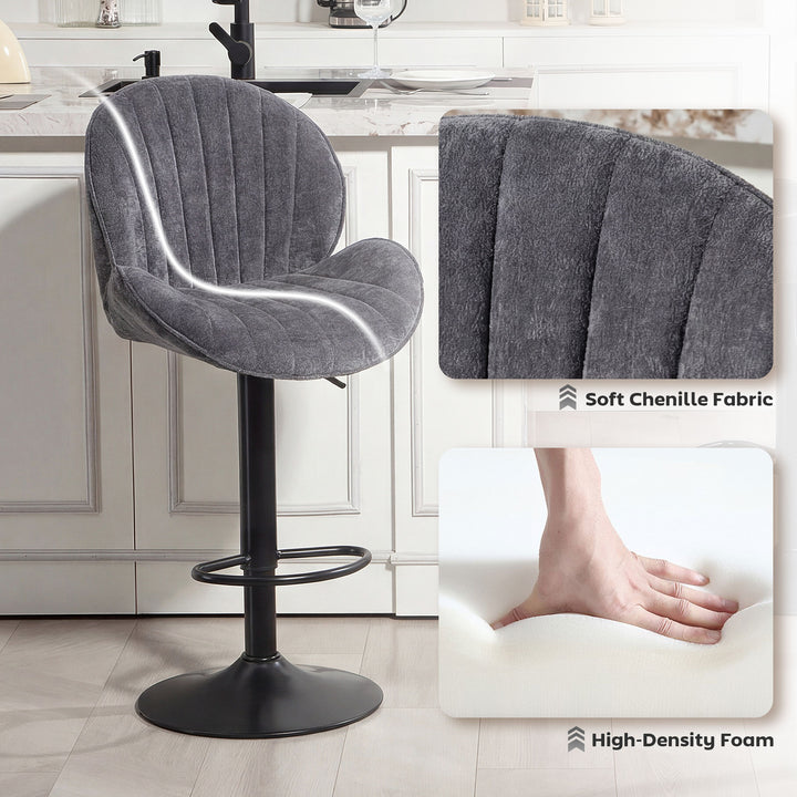Bar Stools Set of 2, Swivel Barstools with Back, Adjustable Height and