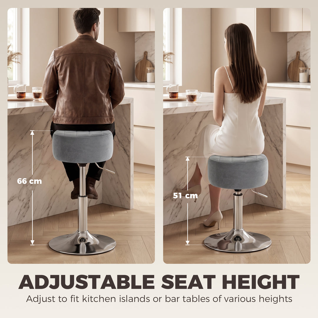 Bar Stool Adjustable Swivel Chair Velvet-Feel Seat 1 Piece, Grey