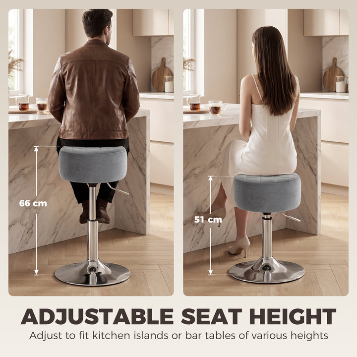 Bar Stool Adjustable Swivel Chair Velvet-Feel Seat 1 Piece, Grey