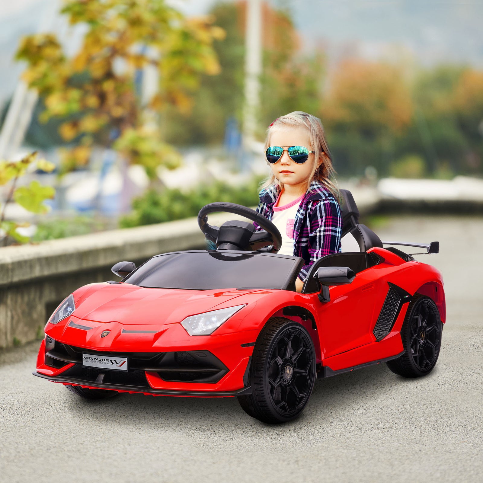 Lamborghini Licensed 12V kids Electric Car w/ Butterfly Doors, Remote, Music, Horn, Suspension - Red