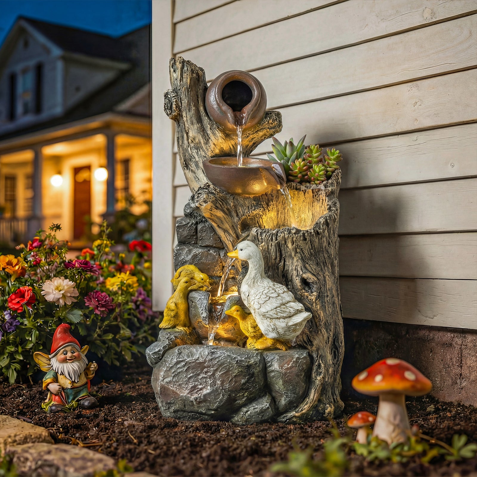 5-Tier Outdoor Waterfall Fountain, Freestanding Self-Contained Cascadi