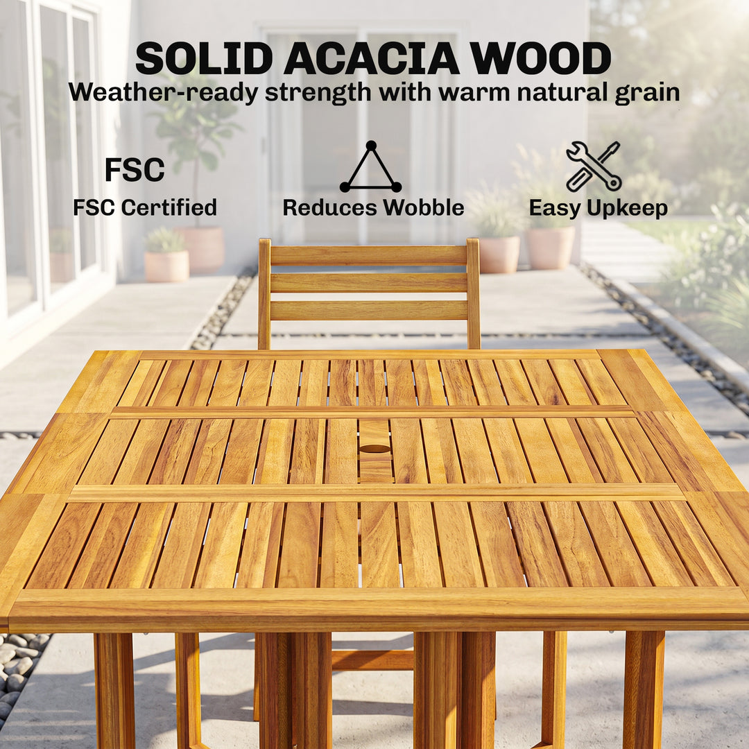 7 Pieces Garden Dining Set, Extending Dining Table and 6 Folding Chair