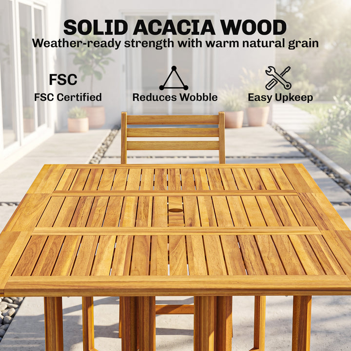 7 Pieces Garden Dining Set, Extending Dining Table and 6 Folding Chair