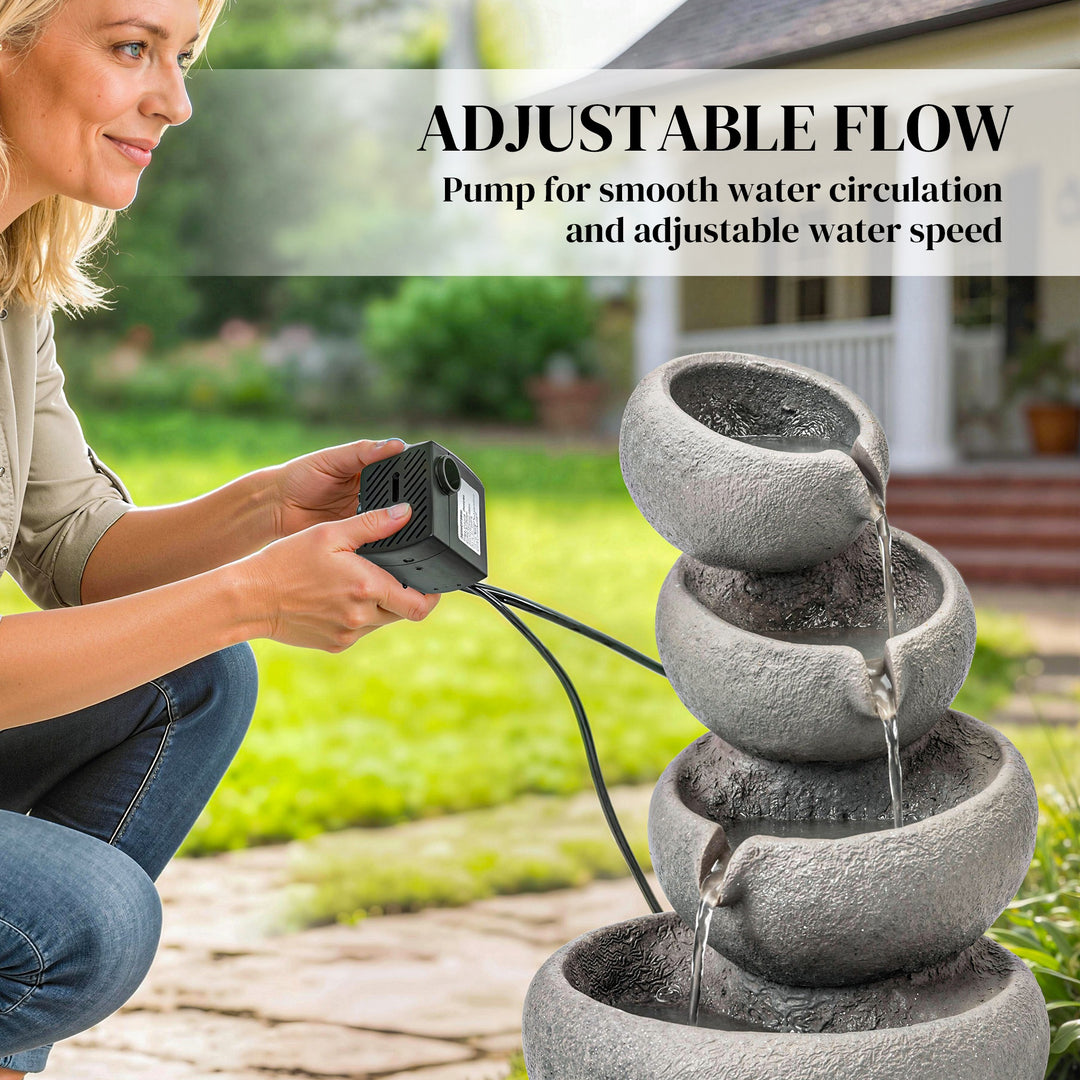 4-Tier Water Fountain Outdoor, Garden Water Feature with LED Lights an