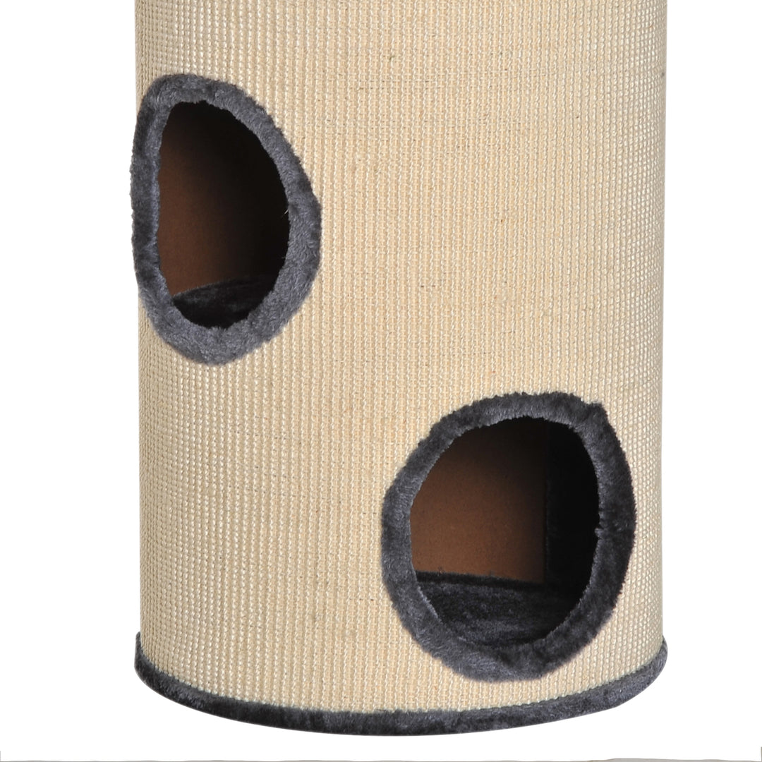 PawHut Cat Tree, Plush, Ф38x70H cm-Beige/Grey | Aosom UK