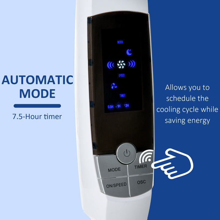 MCL 16'' Pedestal Stand Fan, 3 Speed 3 Mode, 85° Oscillation, LED Panel, 3M Remote Controller, Height Adjustable for Living Room, Bedroom, Garage, Office, Black and White