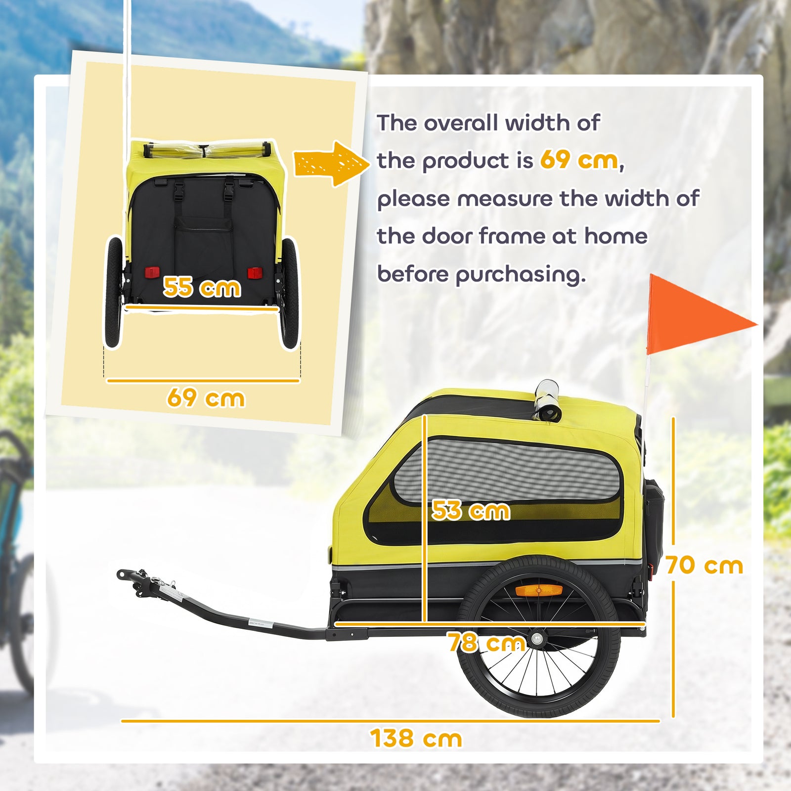 Dog Bike Trailer with Flip-Down Ramp Tailgate, Quick Release Frame, Un