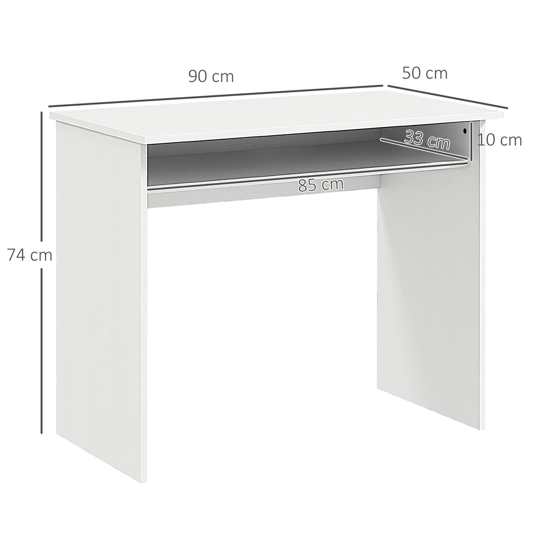 Modern Computer Desk, Home Office Table, Small Writing Desk with Storage Shelf, 90 x 50cm, White Wood Grain
