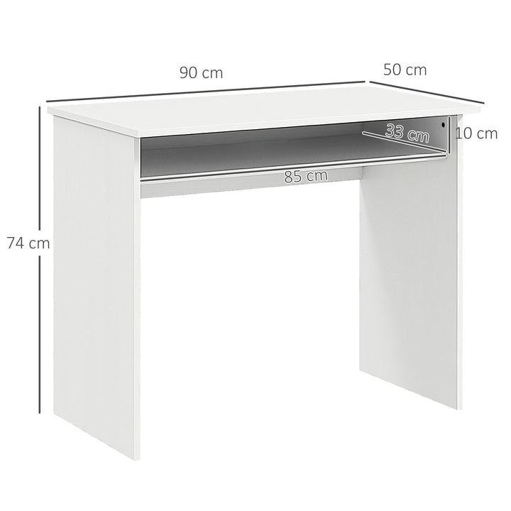 Modern Computer Desk, Home Office Table, Small Writing Desk with Storage Shelf, 90 x 50cm, White Wood Grain