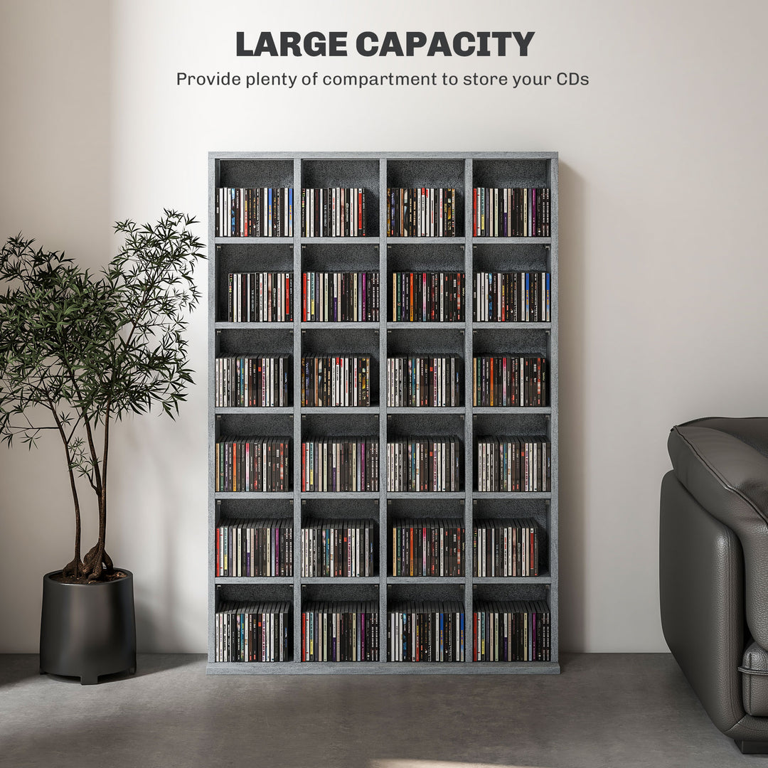 HOMCOM CD Storage Unit with Adjustable Shelves, 89 x 130.5 cm, Cement Grey