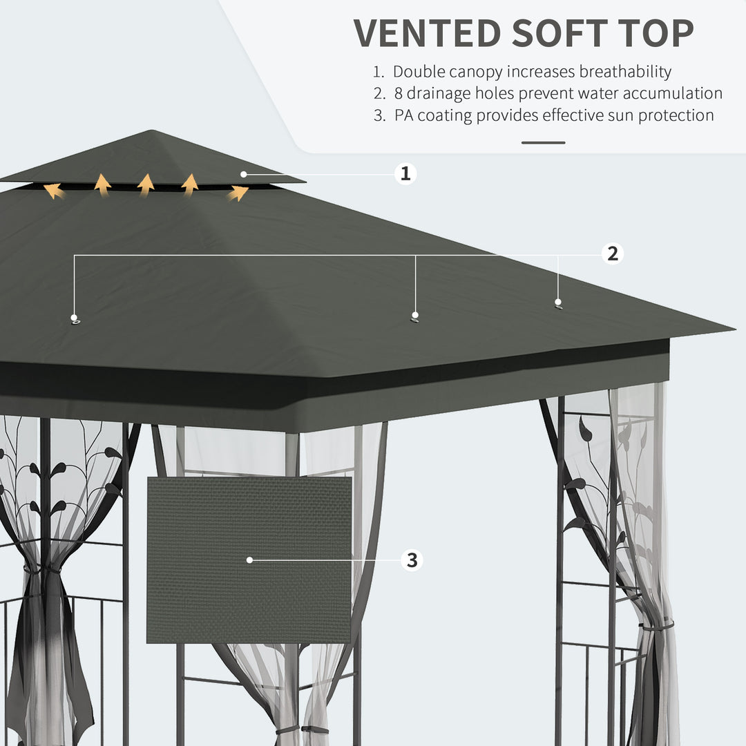 3 x 3(m) Steel Frame Double Roof Garden Gazebo - Grey