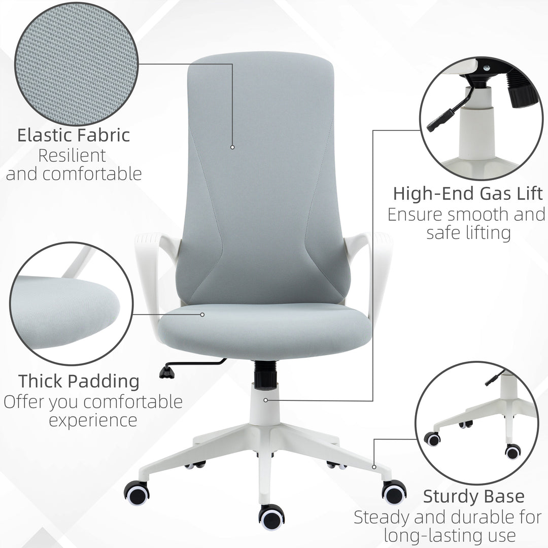 High Back Office Chair, Fabric Desk Chair with Armrests, Adjustable Height, Swivel Wheels, Light Grey