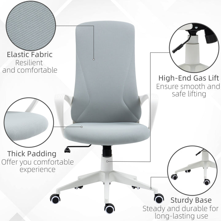 High Back Office Chair, Fabric Desk Chair with Armrests, Adjustable Height, Swivel Wheels, Light Grey