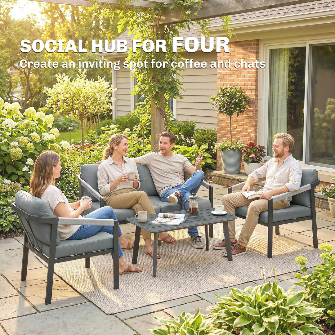 Aluminium Garden Furniture Set, 4 Seater Outdoor Patio Furniture with 