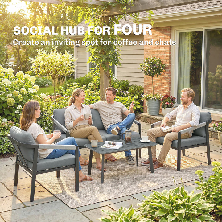 Aluminium Garden Furniture Set, 4 Seater Outdoor Patio Furniture with 