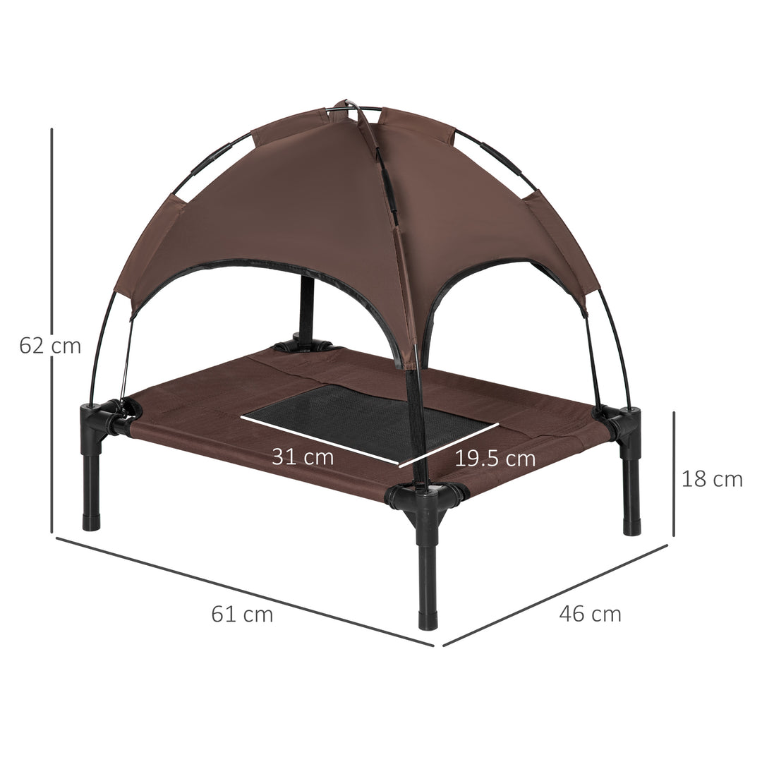 Raised Dog Bed Waterproof Elevated Pet Cot with Breathable Mesh UV Protection Canopy Brown, for Small Dogs, 61 x 46 x 62cm