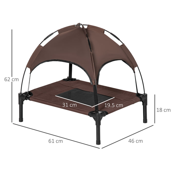 Raised Dog Bed Waterproof Elevated Pet Cot with Breathable Mesh UV Protection Canopy Brown, for Small Dogs, 61 x 46 x 62cm