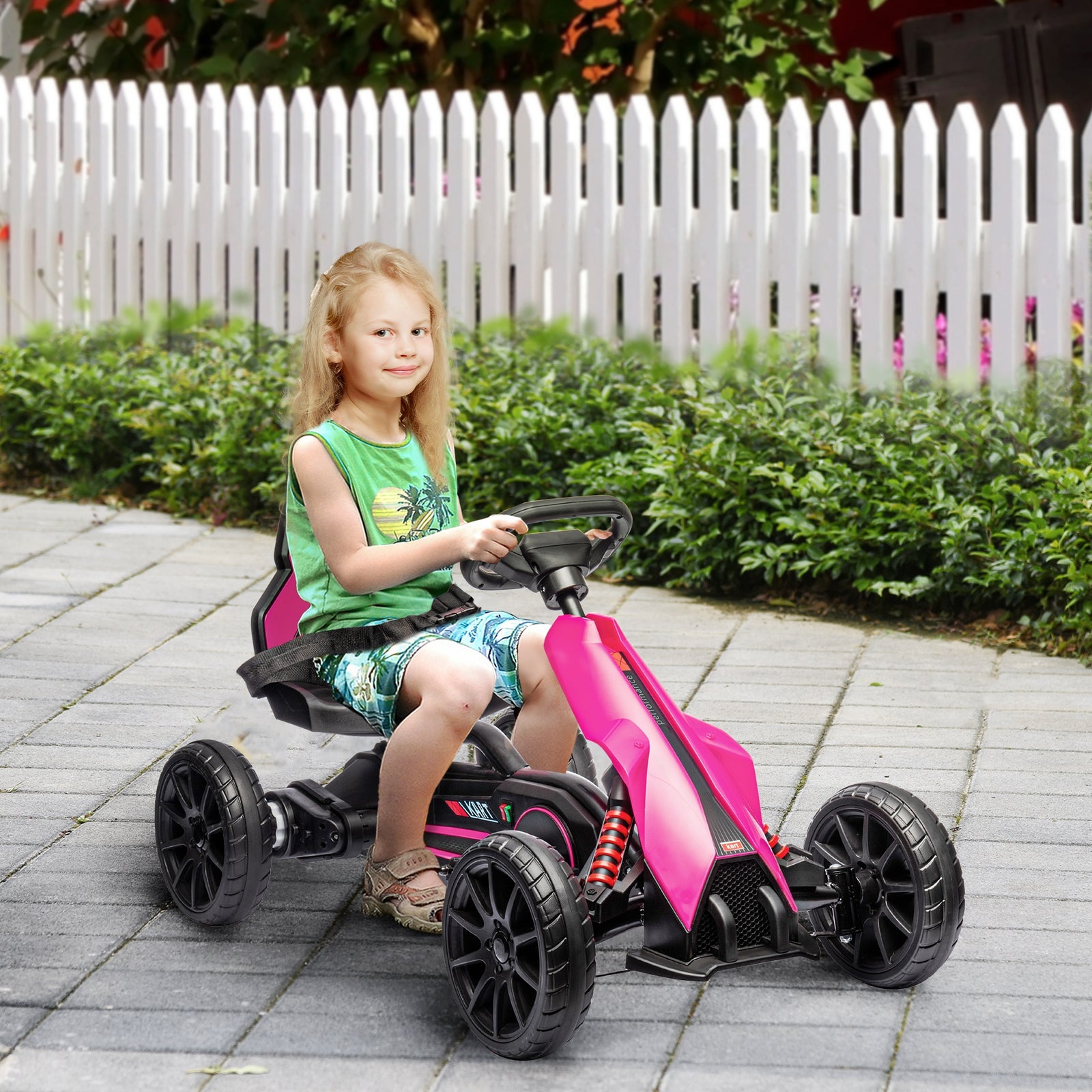 12V Electric Go-Kart for Kids, Ride-On Racing Go-Kart, with Forward and Reversing Functions, for Ages 3-8 Years - Pink