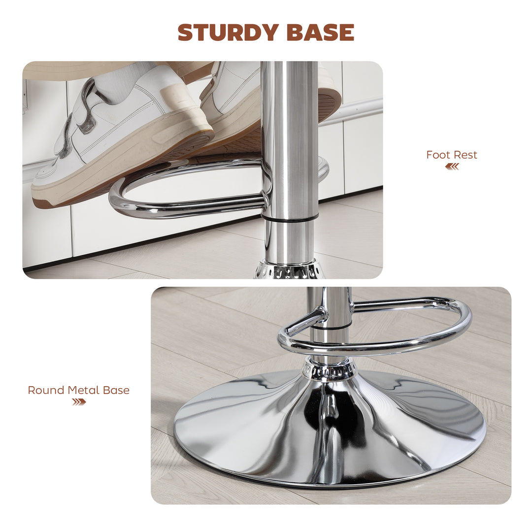 MCL PU Leather Upholstered Swivel Bar Stool, Height Adjustable with Back, Armrest, Footrest, Brown