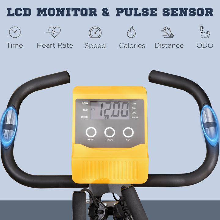 2-in-1 Folding Exercise Bike with 8-Level Magnetic Resistance, Arm Resistance Band, Pulse Sensor, Yellow