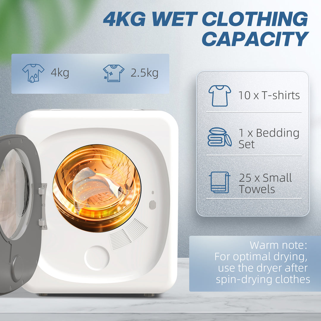 4kg Vented Tumble Dryer with 5 Drying Mode, 800W Compact Freestanding 