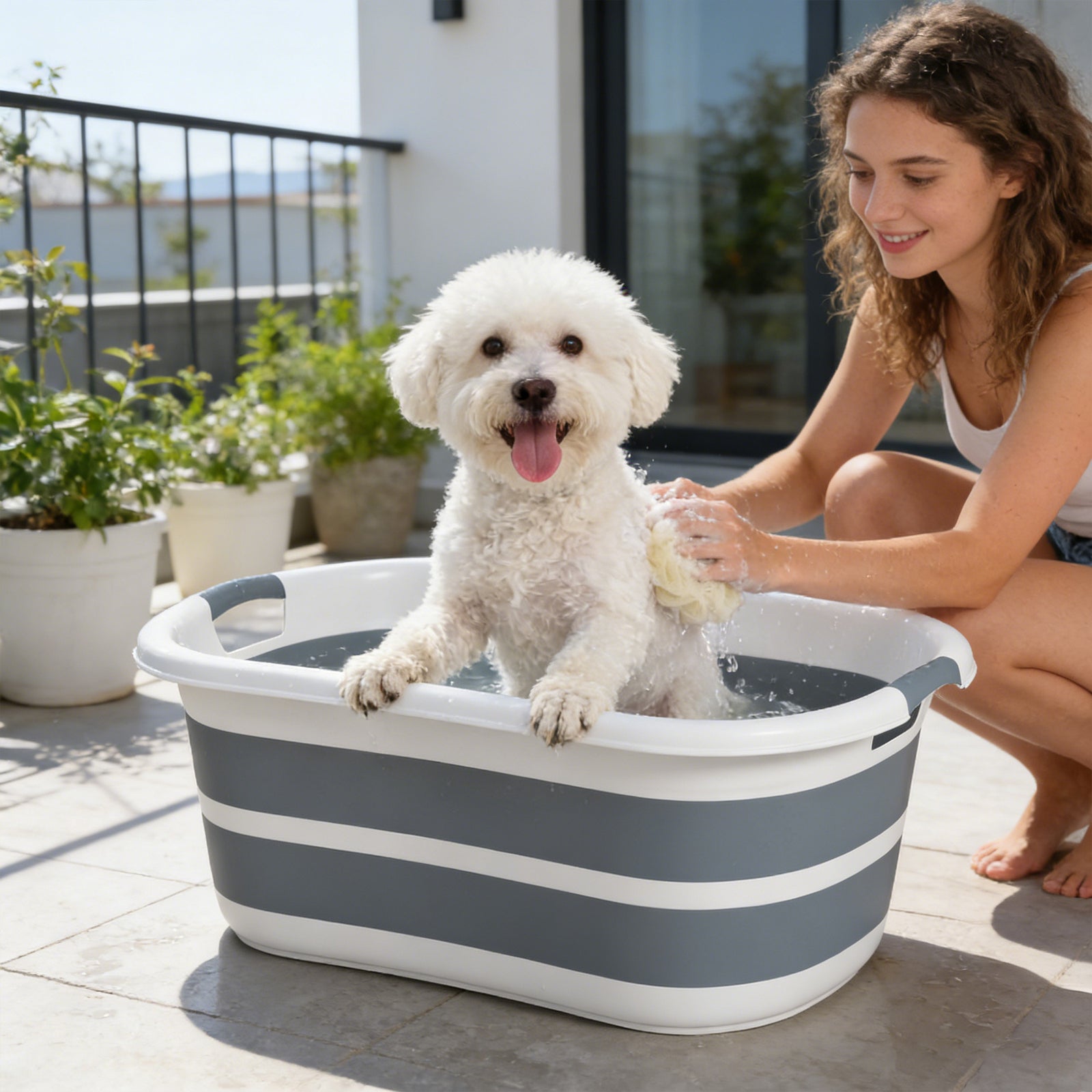 Dog Bath Tub, Portable Foldable Dog Bathtub with Drainage Hole, for Sm
