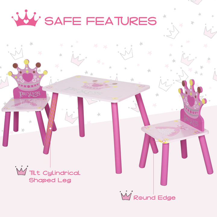 MCL 3 Pcs Kids and Table Chair Set Princess & Crown Theme Home Furniture Pretty Gift 2-4 Years Pink