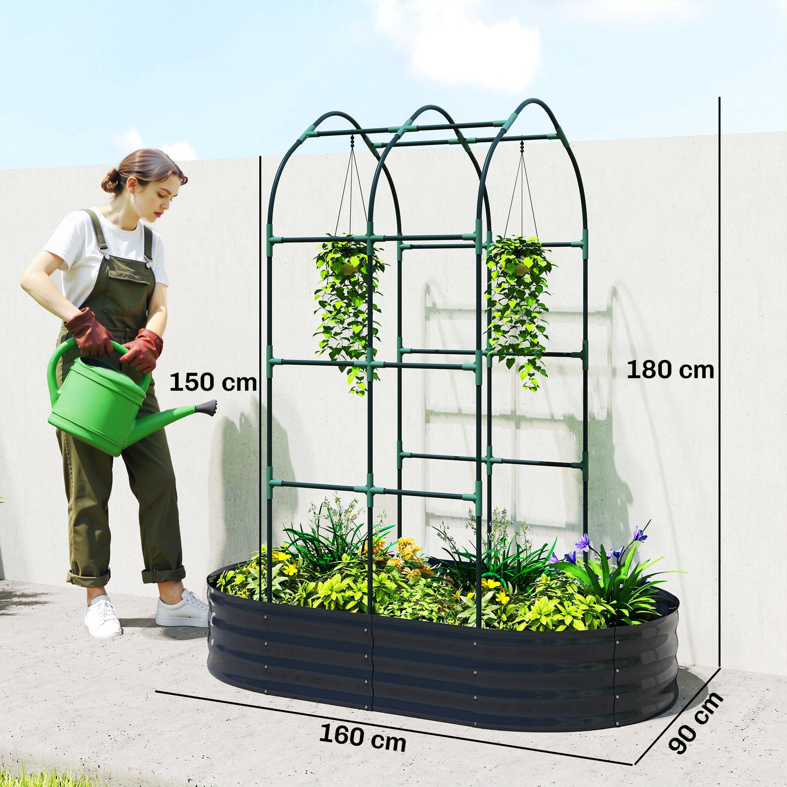 Galvanised Raised Garden Bed with Arched Trellis, 5 x 3 x 6ft Metal Ra