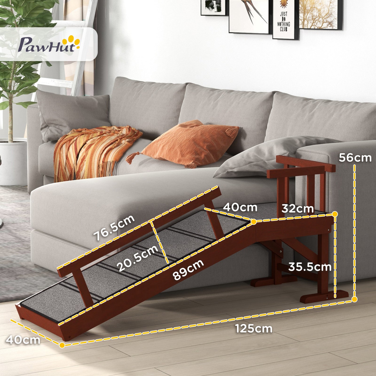 Wooden Dog Ramp with Removable Guardrails, Non-Slip Surface, 125 cm Lo