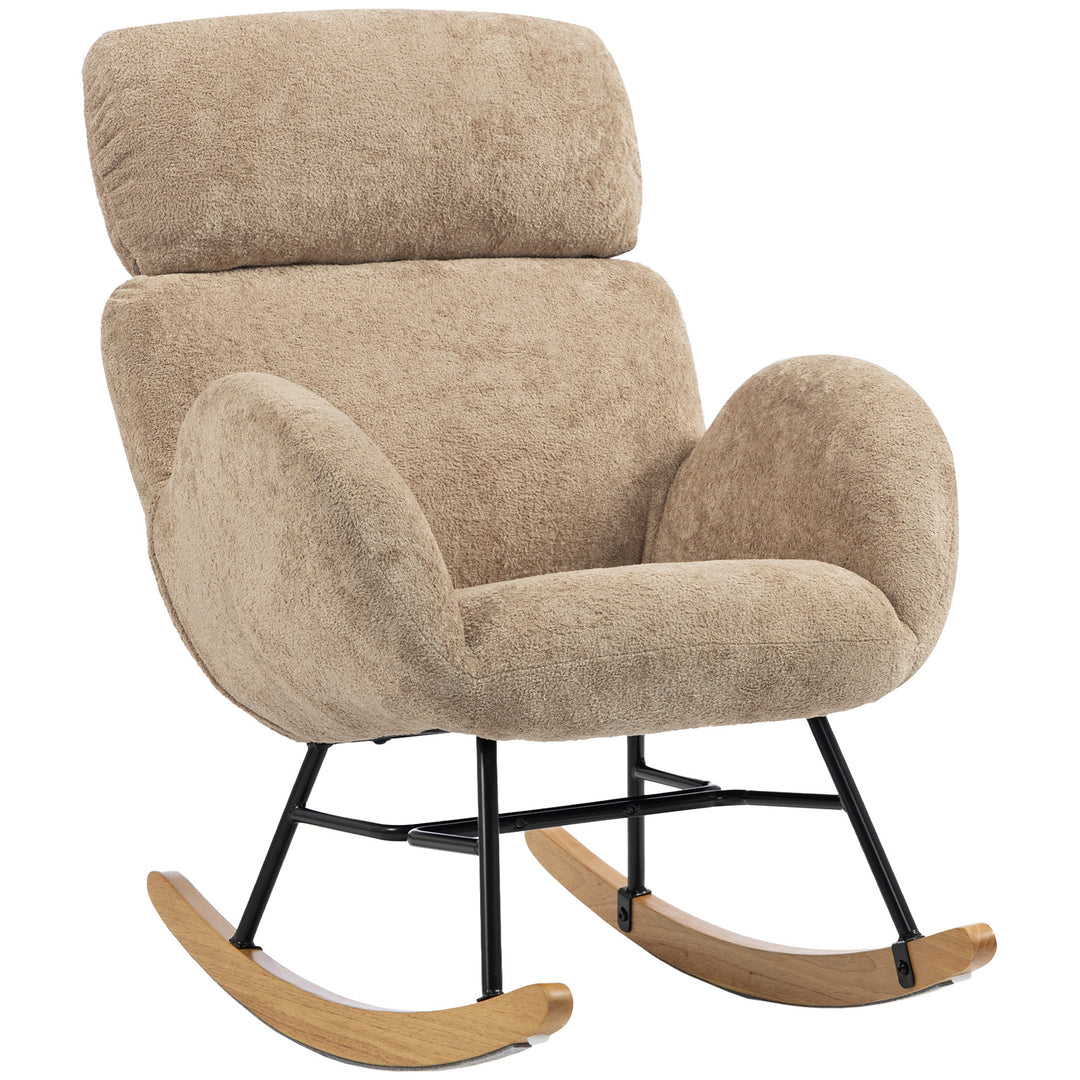 Upholstered Rocking Chair Adjustable Headrest Rocker Chair Raindrop - Light Brown