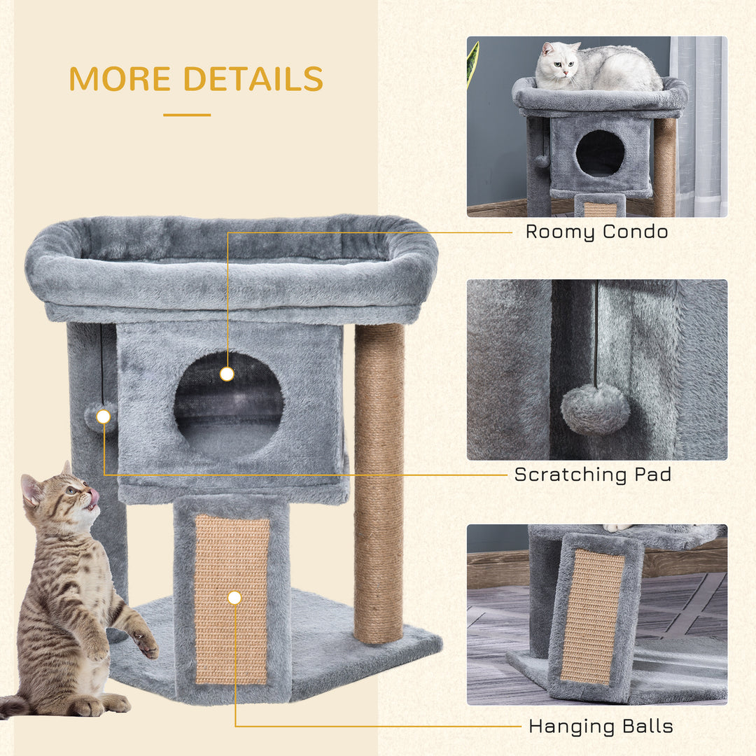 Cat Tree Tower for Indoor Cats Cat Scratching Post Climbing Activity Centre w/Jute Scratching Pad, Toy Ball, Cat House - Grey