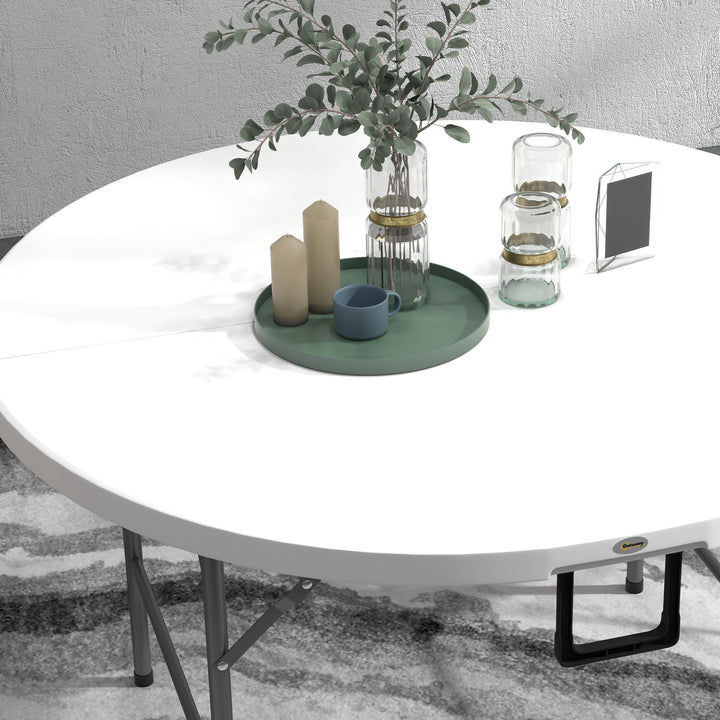 Folding Garden Table, Φ122 cm Round HDPE Outdoor Picnic Table for 6, Metal Frame for Patio, Park, White