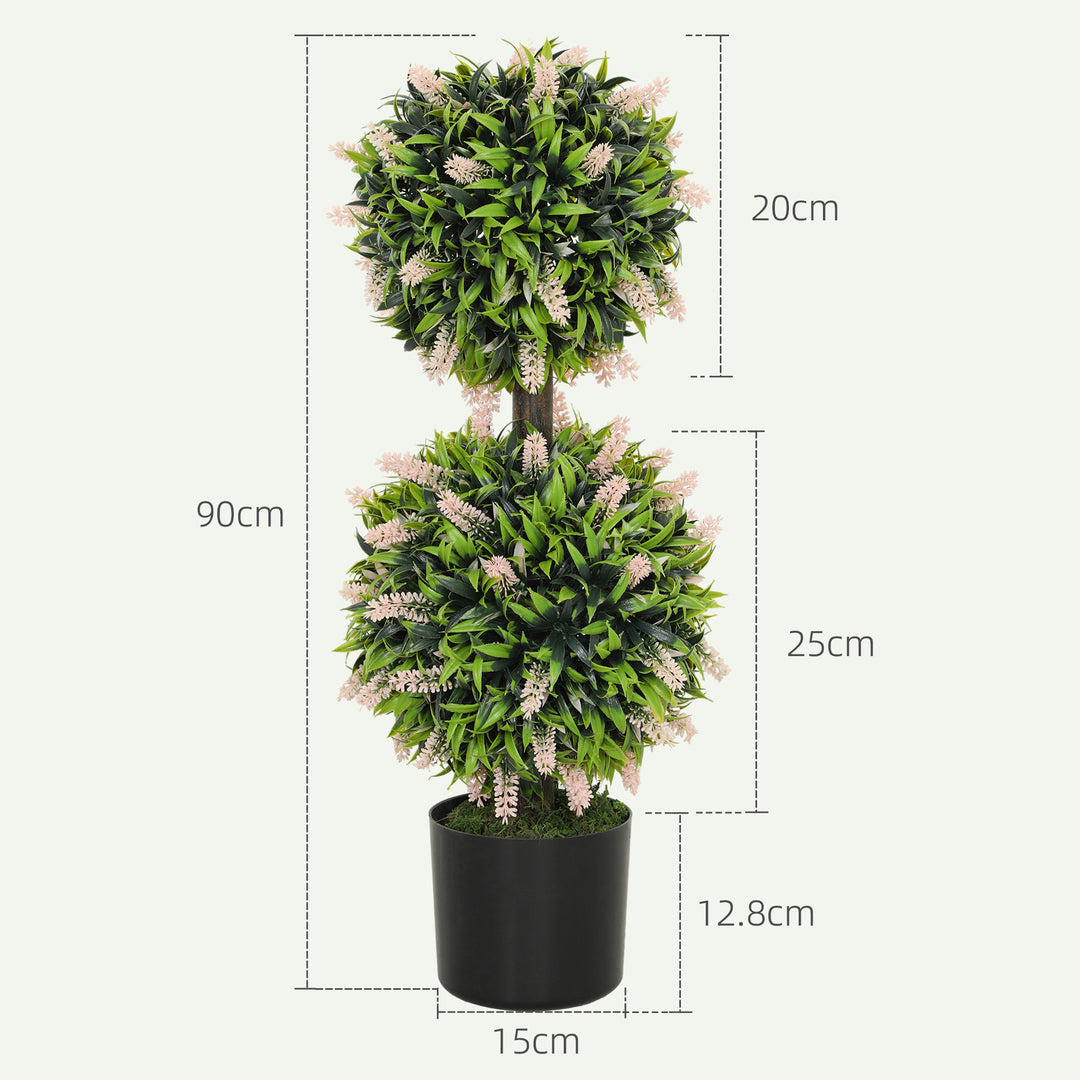 Set of 2 Decorative Artificial Plants Ball Trees with Lavender Flowers in Pot Fake Plants for Home Indoor Outdoor Decor, 70cm, Pink