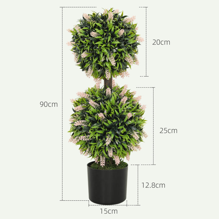 Set of 2 Decorative Artificial Plants Ball Trees with Lavender Flowers in Pot Fake Plants for Home Indoor Outdoor Decor, 70cm, Pink