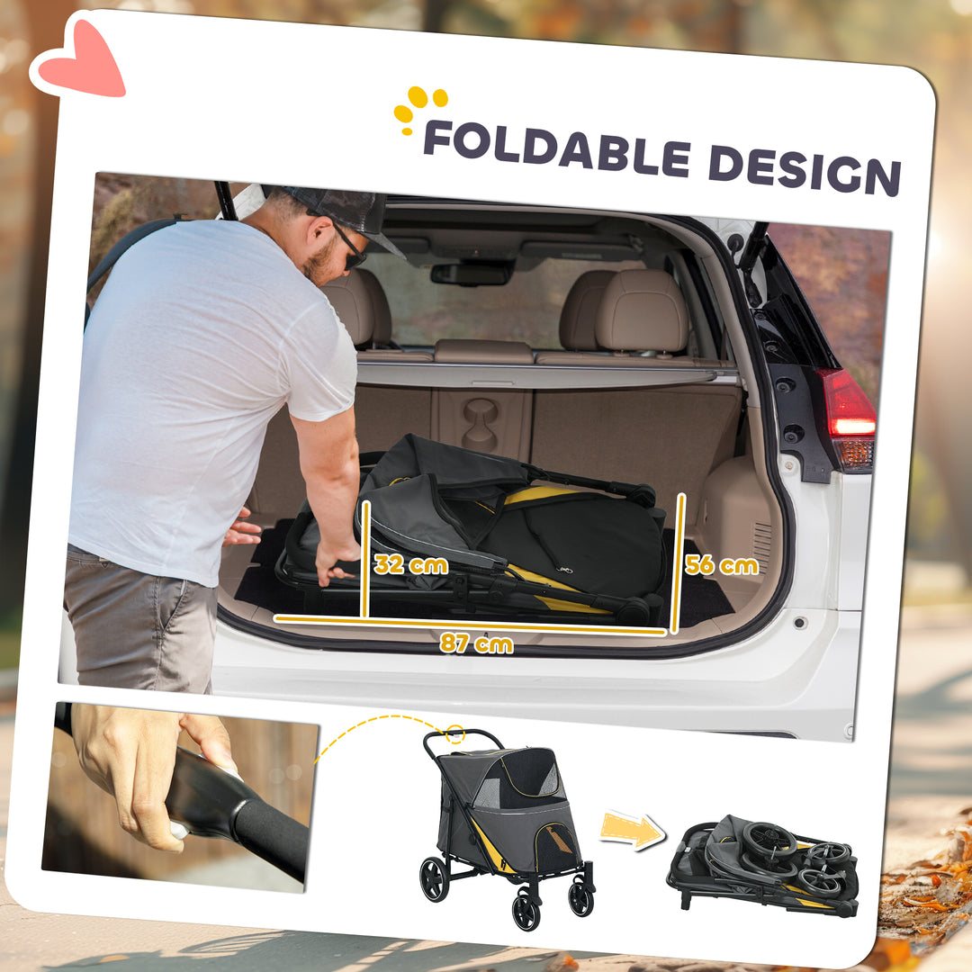Foldable Pet Stroller, with Universal Wheels, Shock Absorber, for Medium and Large Dogs - Grey