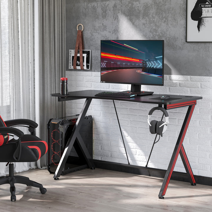 HOMCOM Gaming Desk, 120cm Computer Workstation with Cup Holder and Headphone Hook, Home Office