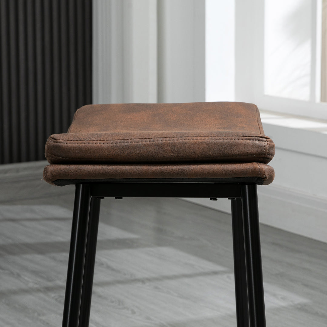 Breakfast Bar Stools Set of 2, Microfibre Upholstered Barstools, Industrial Bar Chairs with Curved Seat and Steel Frame for Dining Room, Kitchen, Brown