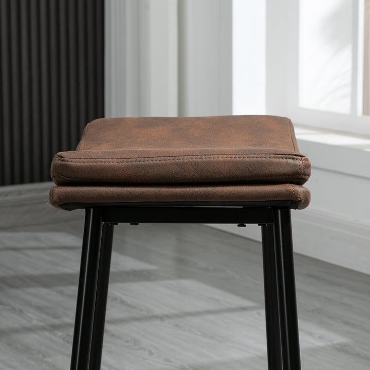 Breakfast Bar Stools Set of 2, Microfibre Upholstered Barstools, Industrial Bar Chairs with Curved Seat and Steel Frame for Dining Room, Kitchen, Brown