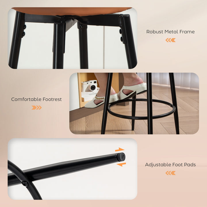 Set of Two Faux Leather Bar Stools - Brown/Black