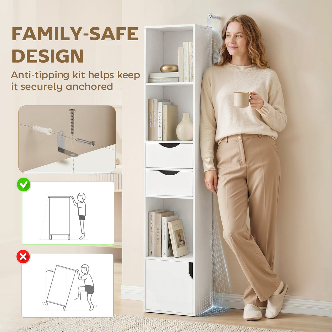 Bookcase with Drawers Adjustable Shelf Bookshelf with 2 Drawers and Ca