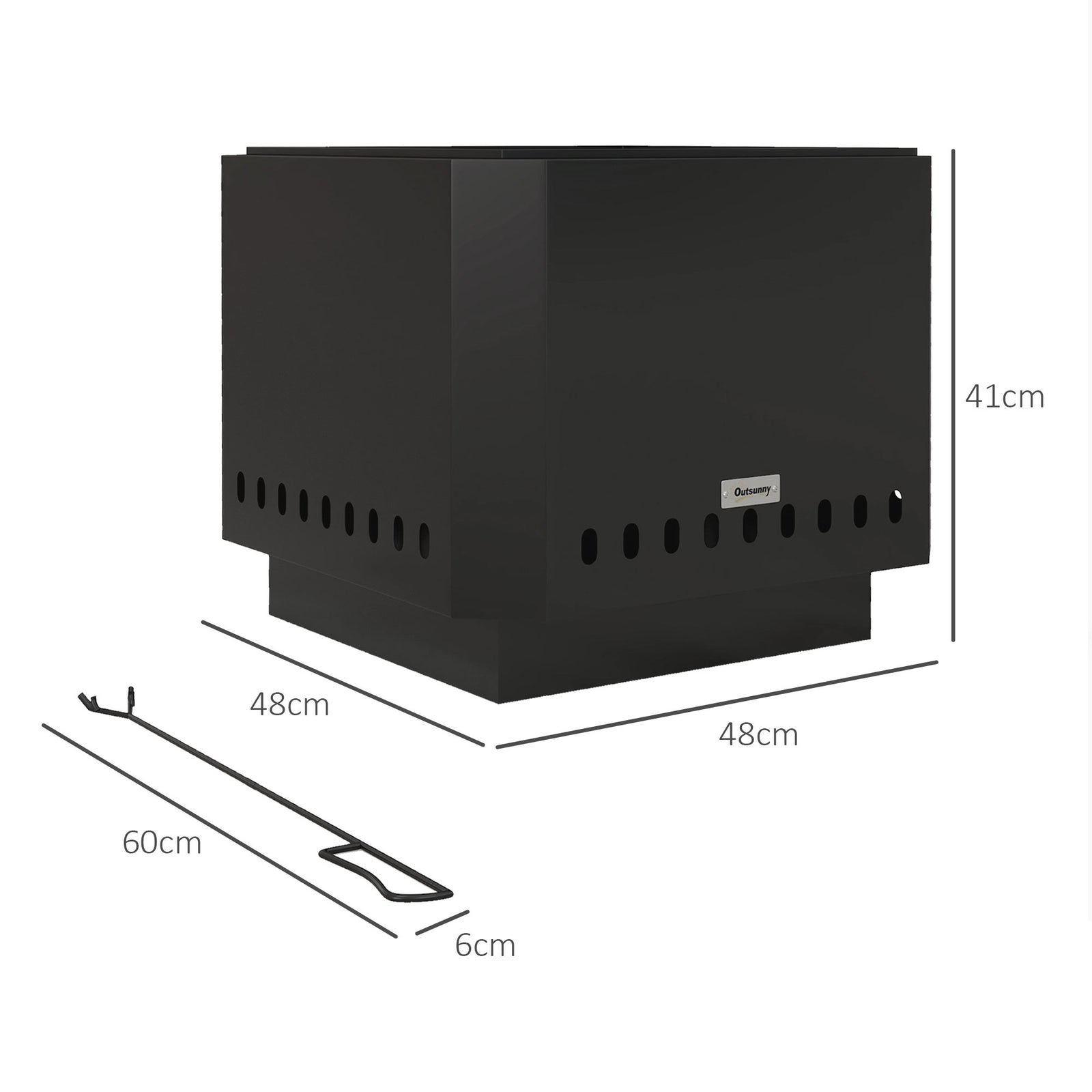 Smokeless Fire Pit, 48 cm Portable Wood Burning Firepit, Square Metal 